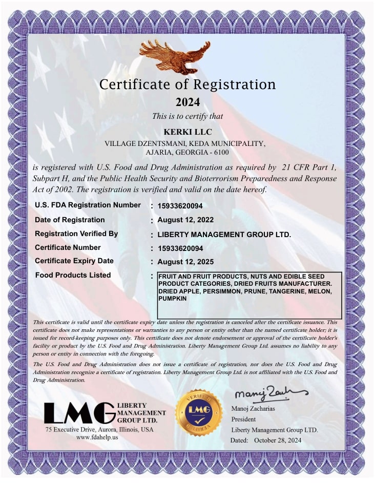 U.S. FDA Certificate